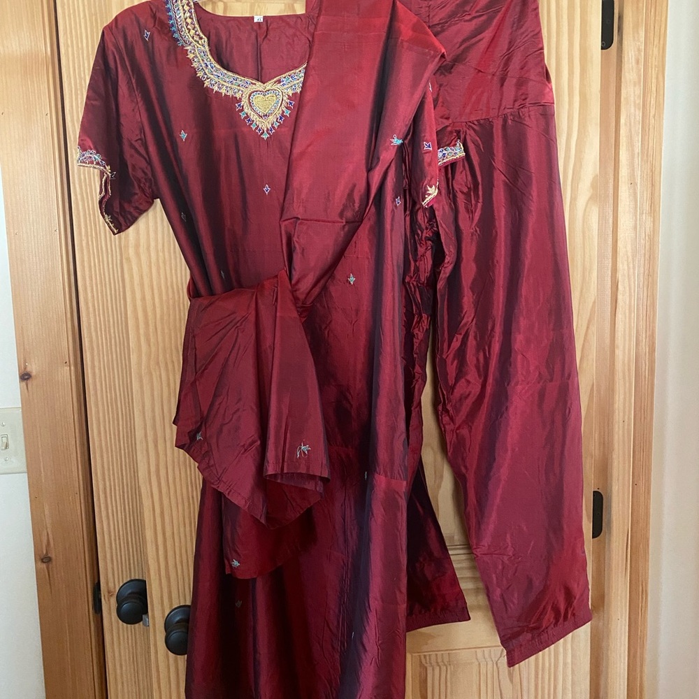 Elegant Red Embroidered Outfit